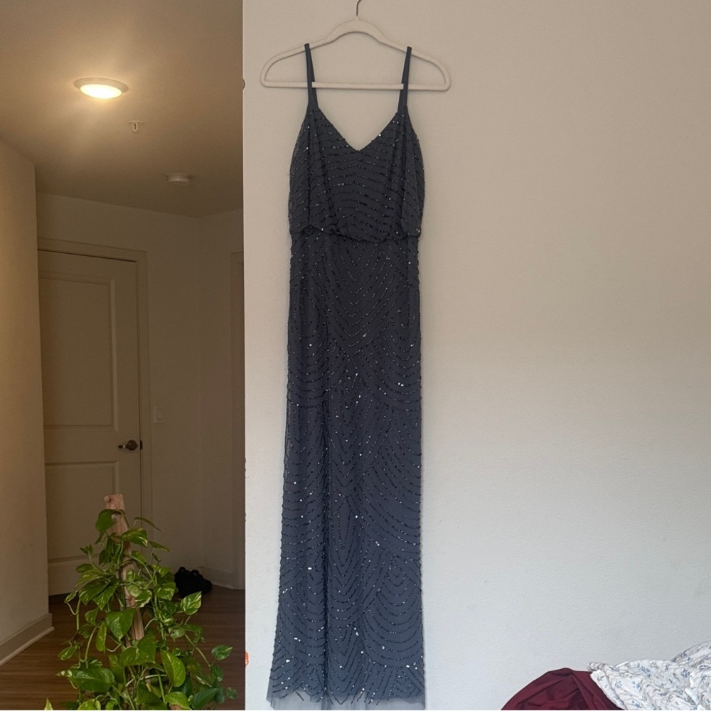 Adrianna Papell Navy Sequin Maxi Dress